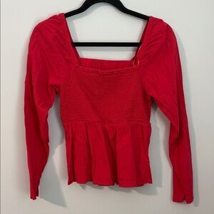 Old Navy Red Smocked Blouse